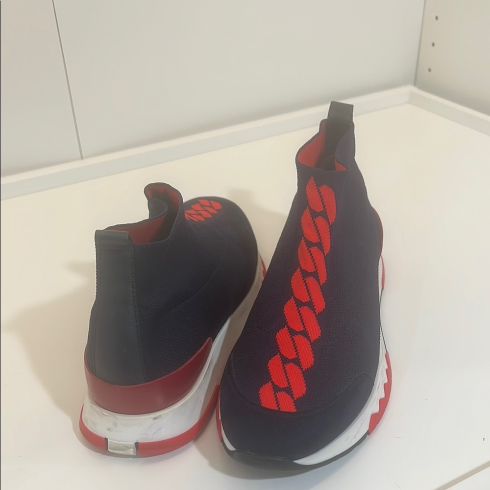 Hermes Women’s Blue and Red Slip-On Sneakers. Used once